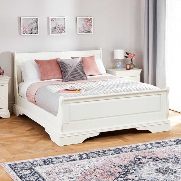 Wilmslow White Painted 6ft Super King, Grey Wooden Sleigh Bed Super King