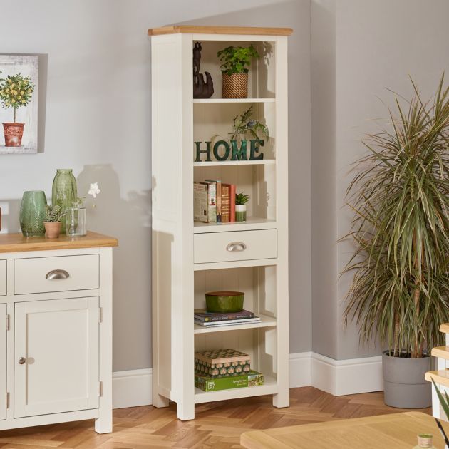 Cotswold Cream Painted Narrow Bookcase, Tall Narrow Bookcase White