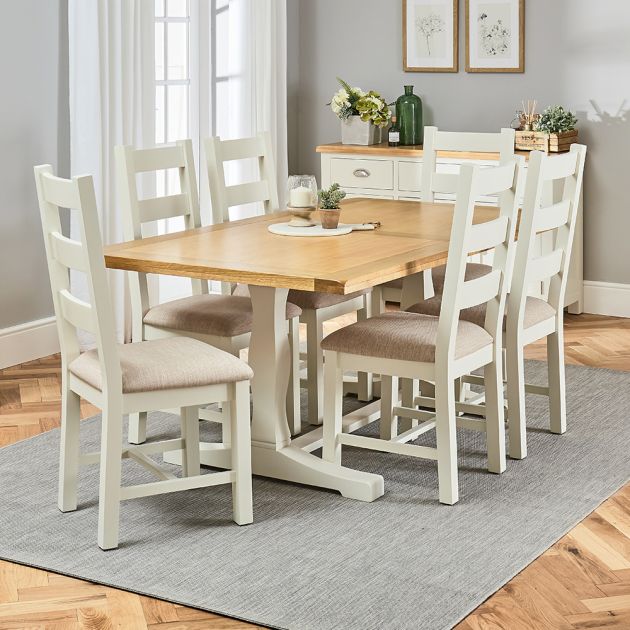 Cotswold Cream Painted Oak 1 8m, Cream Dining Table And 6 Chairs Uk