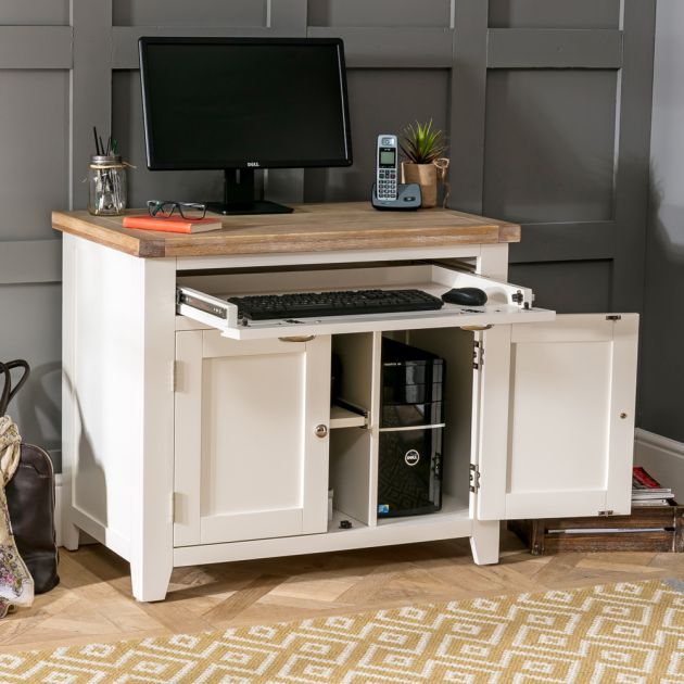 Cheshire Cream Painted Hideaway, Small Computer Desk With Shelf For Printer