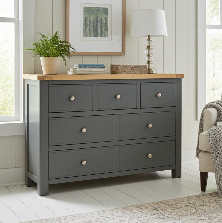 Marbury Slate Grey Painted 3 over 4 Drawer Wide Chest