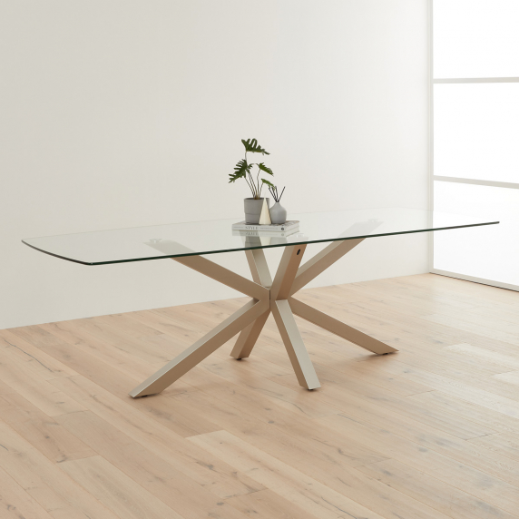 Starburst 240cm Glass Dining Table with Satin Legs – 8 to 10 Seater