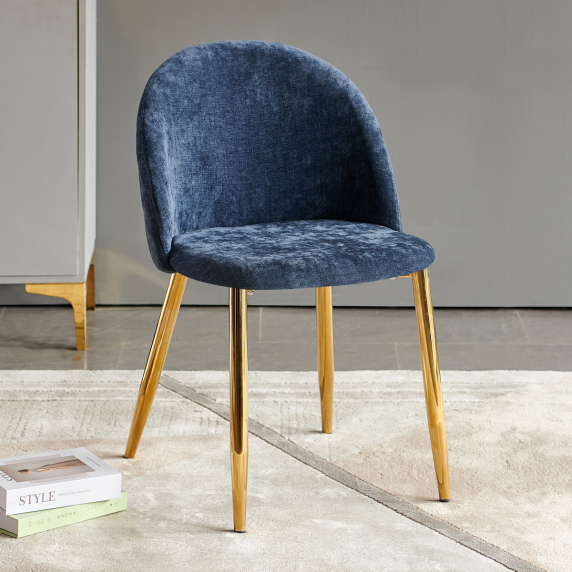 Dolly Art Deco Dining Chair – Blue Fabric & Gold Legs