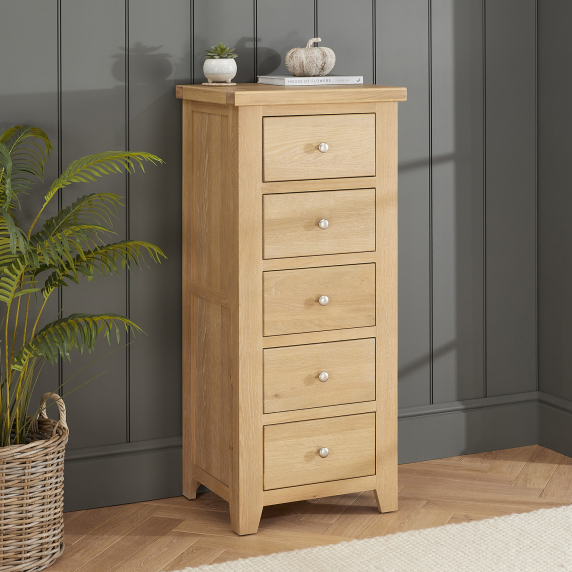 Cheshire Whitewash Oak 5 Drawer Tallboy Chest
