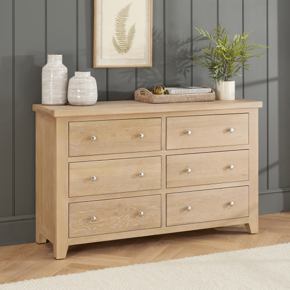 Cheshire Whitewash Oak Large Wide 6 Drawer Chest