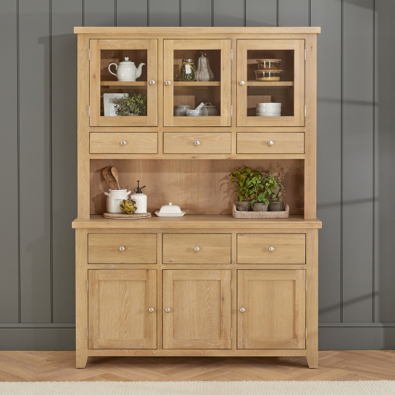 Cheshire Whitewash Oak Large Glazed Dresser Sideboard
