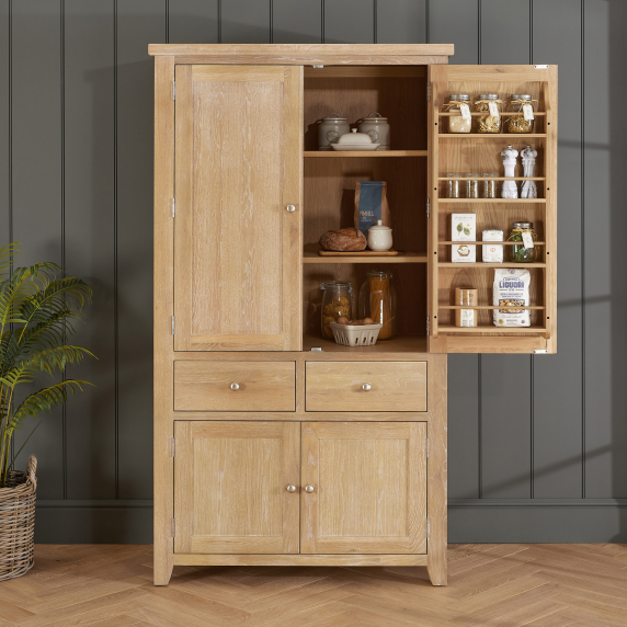 Cheshire Whitewash Oak Double Kitchen Larder Pantry Cupboard