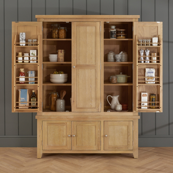 Cheshire Whitewash Oak Large Triple Kitchen Larder Pantry Cupboard