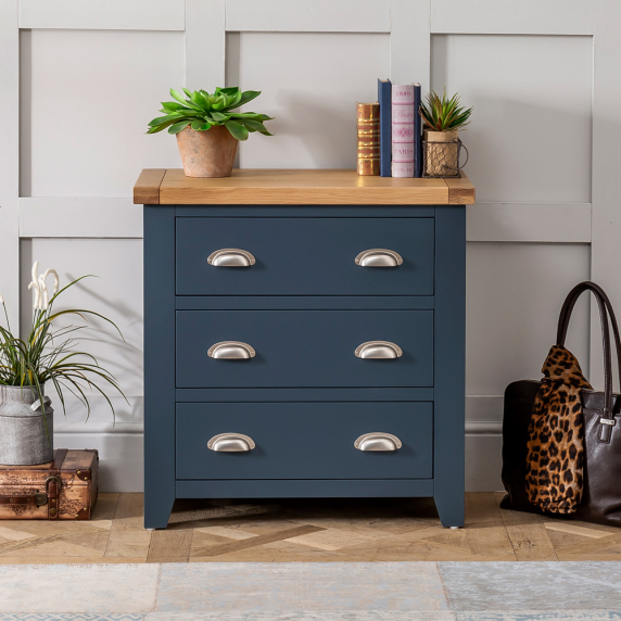 Westbury Blue Painted 3 Drawer Compact Chest of Drawers