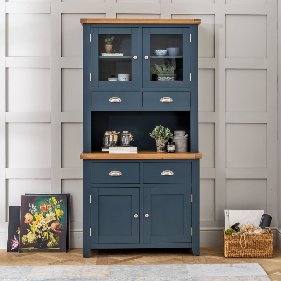 Westbury Blue Painted 2 Door Glazed Dresser Sideboard