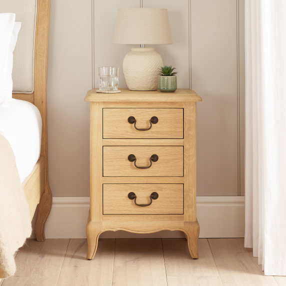 French Chateau Oak 3 Drawer Bedside Table