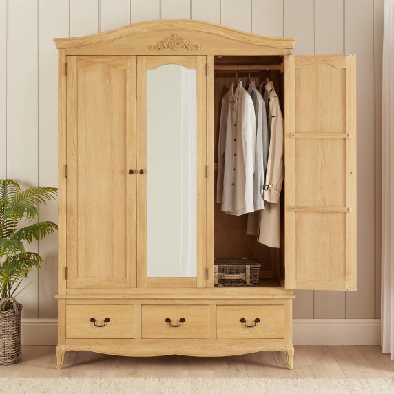 French Chateau Oak Triple 3 Door Wardrobe with 3 Drawers