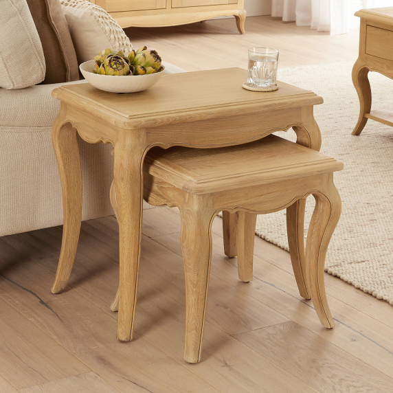 French Chateau Oak Nest of 2 Tables