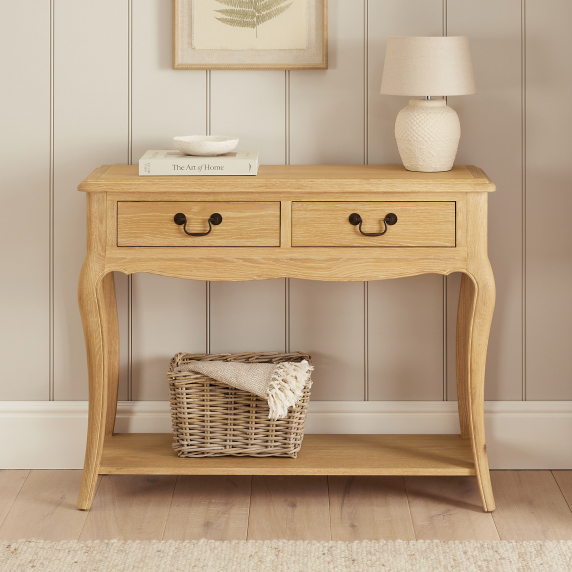 French Chateau Oak 2 Drawer Console Table