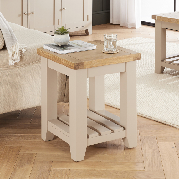 Cheshire Dove Grey Painted Side Lamp Table with Slatted Shelf