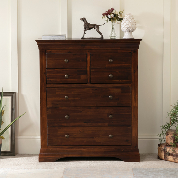 French Hardwood Mahogany Stained Tall 4 over 3 Drawer Chest