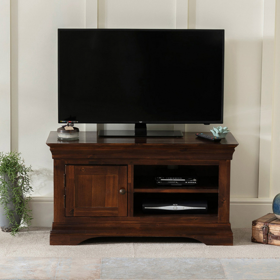 French Hardwood Mahogany Stained Small TV Unit - Up to 48