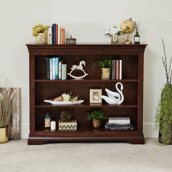 French Hardwood Mahogany Stained Wide Low Bookcase