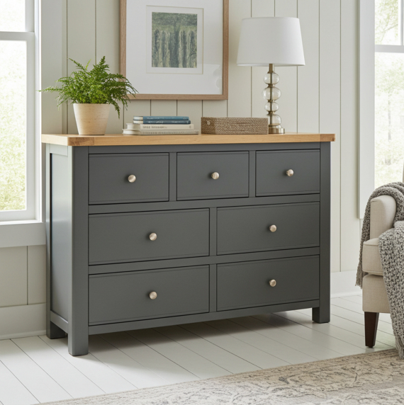 Marbury Slate Grey Painted 3 over 4 Drawer Wide Chest