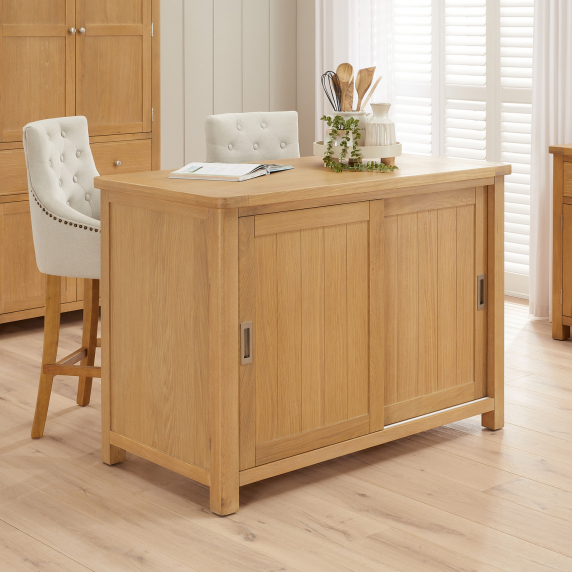 Marbury Oak Kitchen Island Counter with Breakfast Bar Table Top (2 Seater)