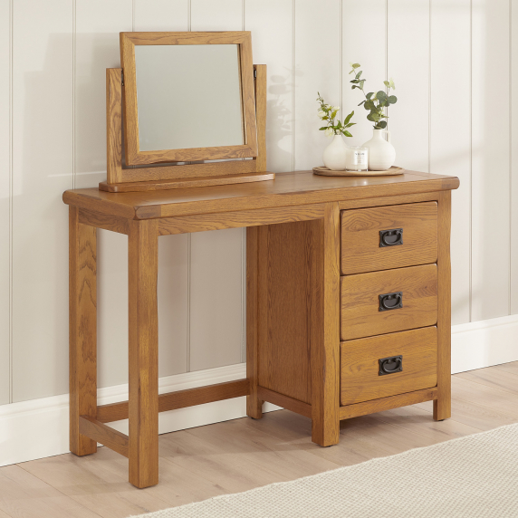 Rustic Oak Pedestal Dressing Table and  Mirror  Set