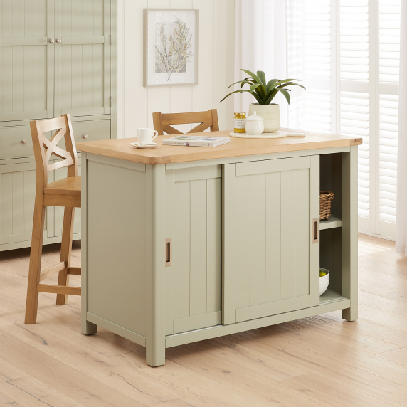 Marbury Sage Green Painted Kitchen Island Counter with Breakfast Bar Table Top (2 Seater)