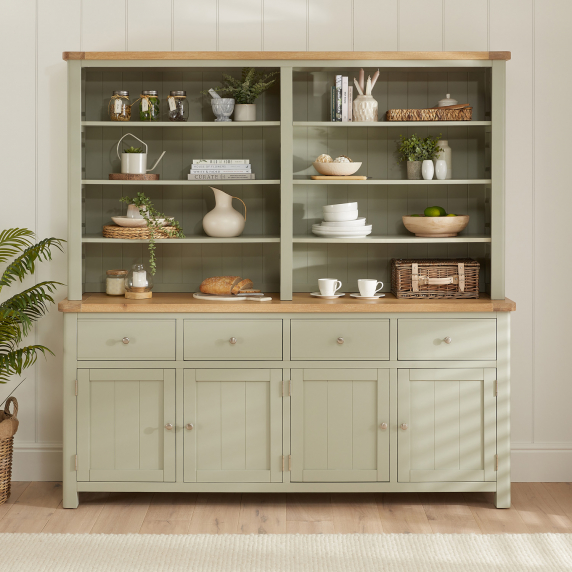 Marbury Sage Green Painted Extra Large 4 Door Sideboard with Bookcase Dresser Top