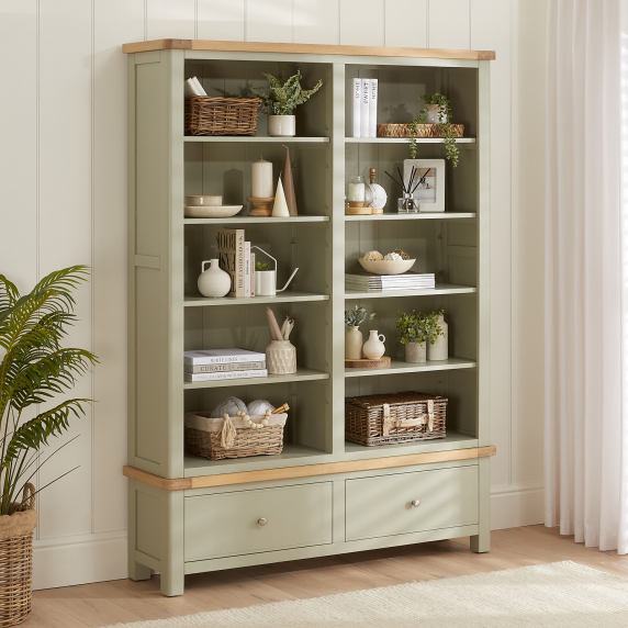 Marbury Sage Green Painted Extra Large Grand Double Library Bookcase with 2 Drawers