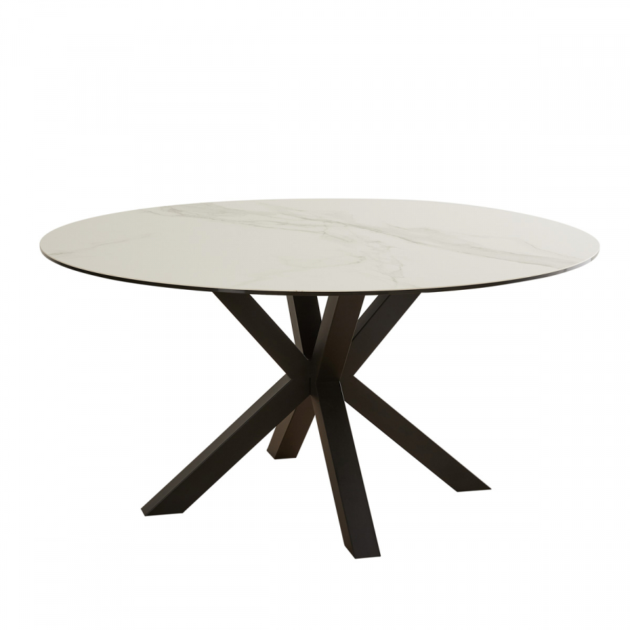 Starburst 150cm Round White Ceramic Dining Table with Black Legs – 6 ...