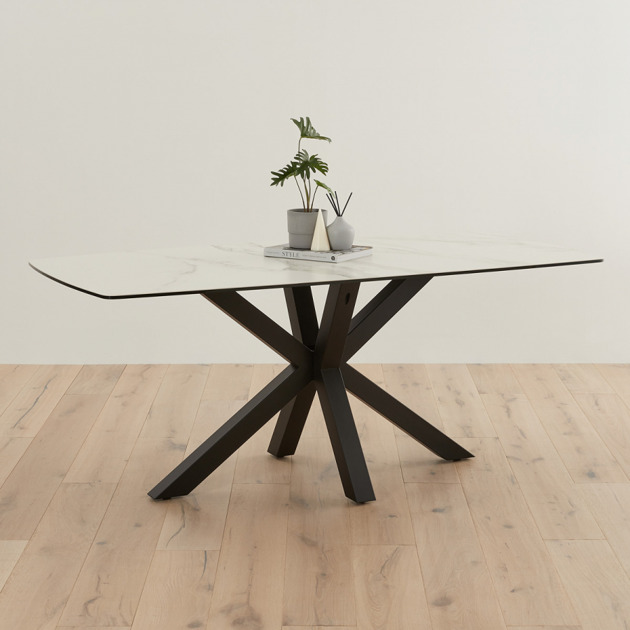 Starburst 180cm White Ceramic Dining Table with Black Legs – 6 to 8 Seater | The Furniture Market