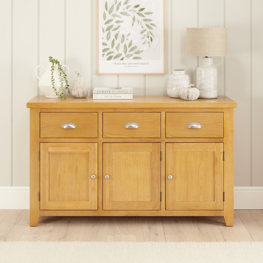 Cheshire Oak Large 3 Drawer 3 Door Sideboard