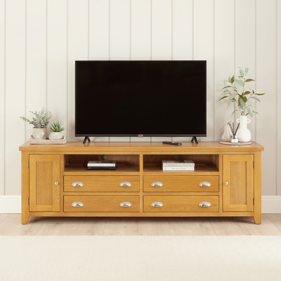 Cheshire Oak XXL Widescreen TV Unit Stand – Up to 100” TV Size