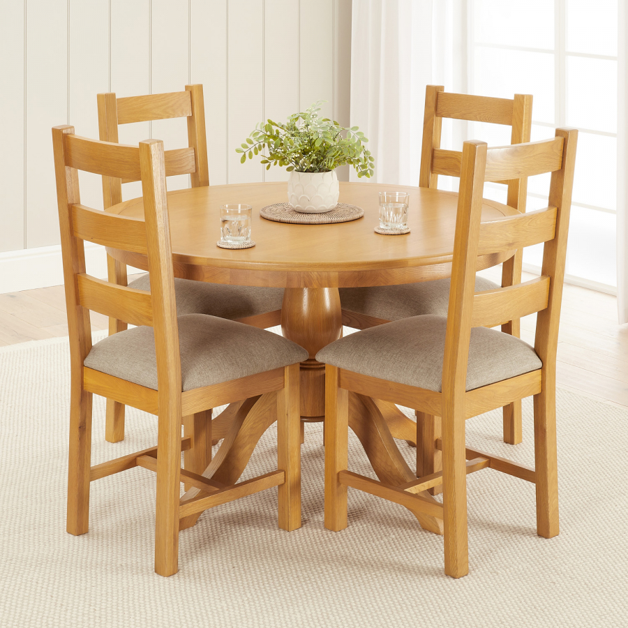 Cheshire Oak 1.2m Round Dining Table and 4 Dining Chair Set