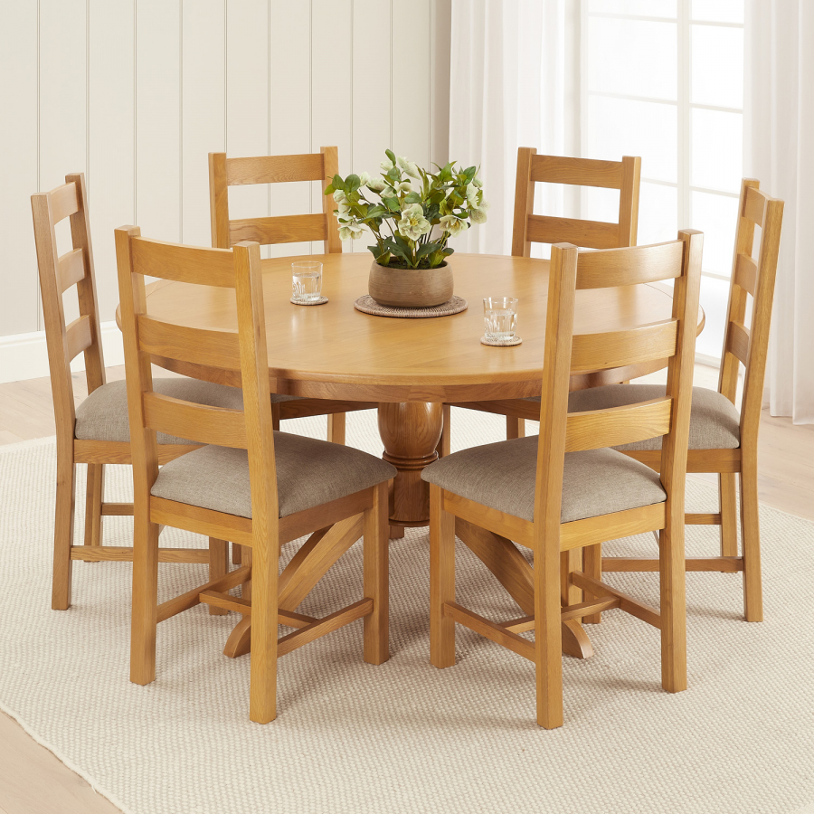 Cheshire Oak 1.5m Round Dining Table and 6 Dining Chair Set