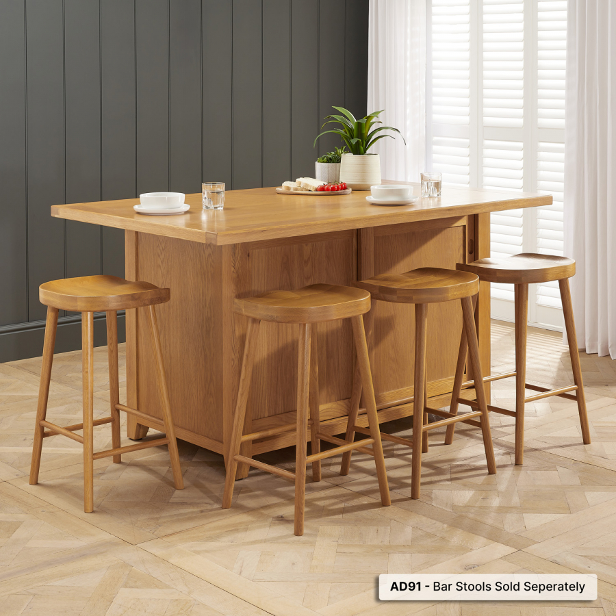 Cheshire Oak Large Kitchen Island with Bar Table Top (4 Seater) | The ...