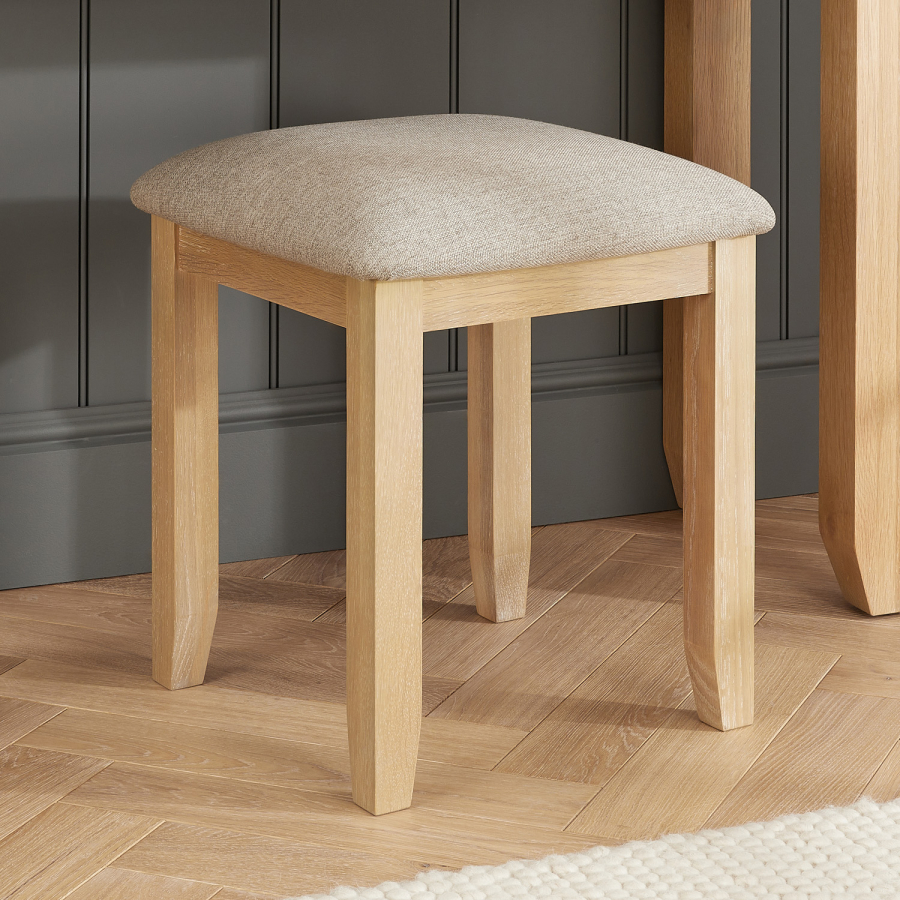 Cheshire Whitewash Oak Dressing Table Stool with Natural Fabric Seat