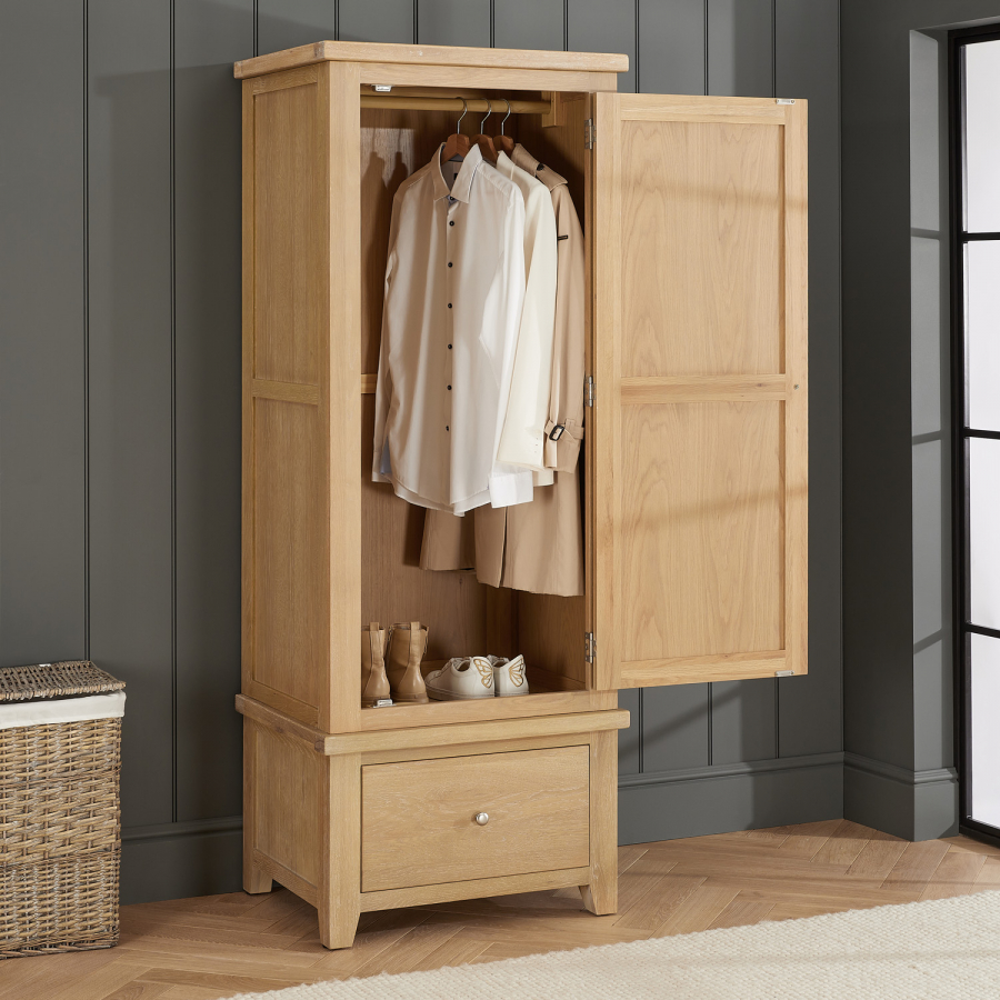 Cheshire Whitewash Oak Single 1 Door Wardrobe with Drawer