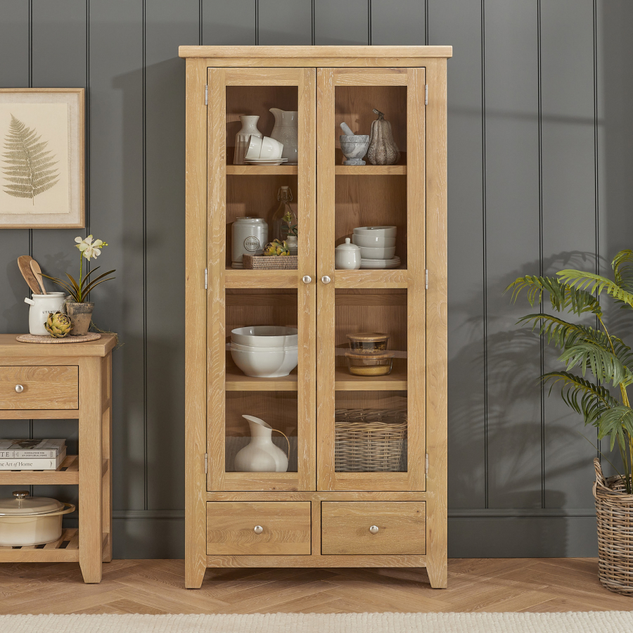 Cheshire Whitewash Oak Glazed Tall Display Cabinet Unit