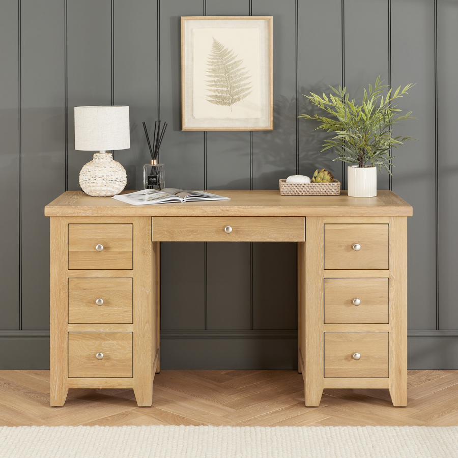 Cheshire Whitewash Oak Large Twin Pedestal Desk