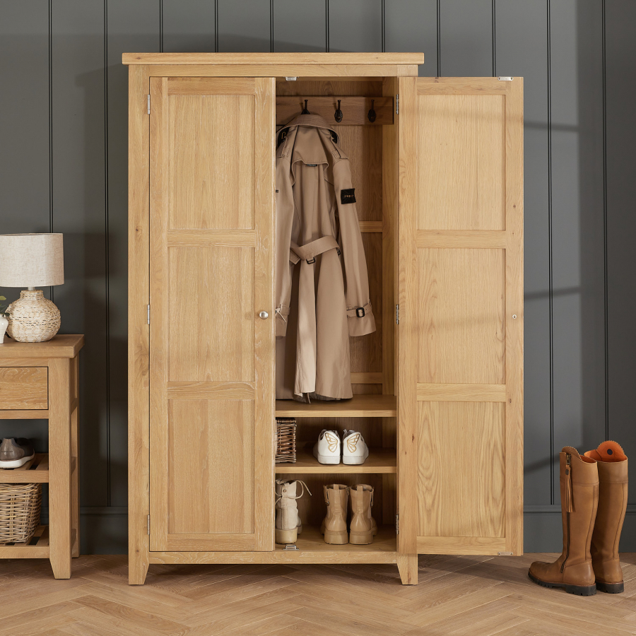 Cheshire Whitewash Oak Double Hallway Coat & Shoe Cupboard