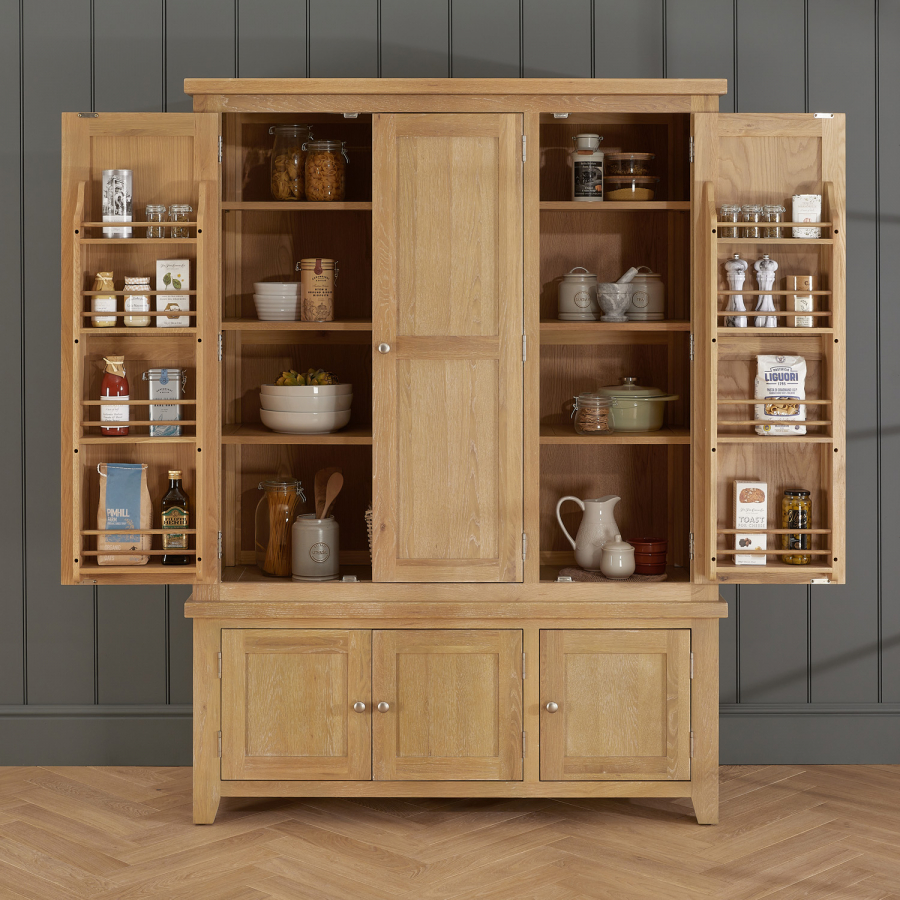 Cheshire Whitewash Oak Large Triple Kitchen Larder Pantry Cupboard