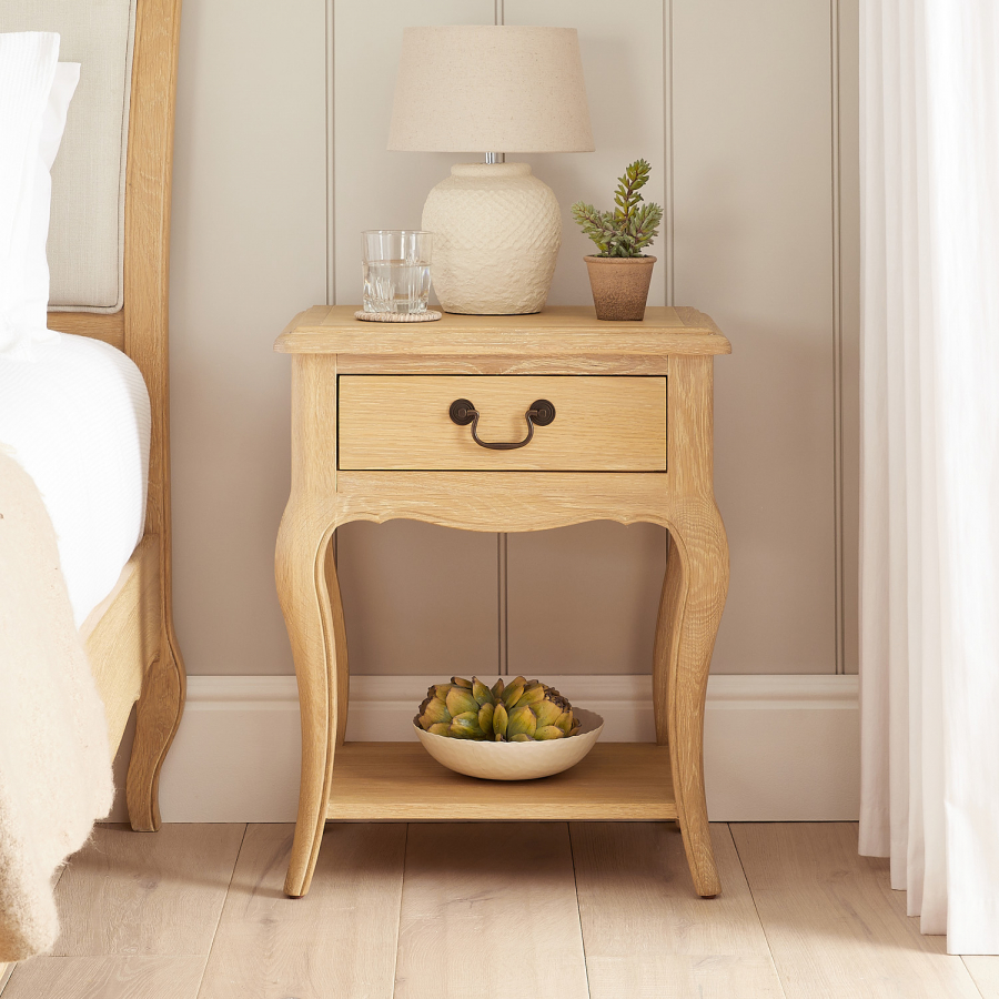 French Chateau Oak 1 Drawer Bedside Table