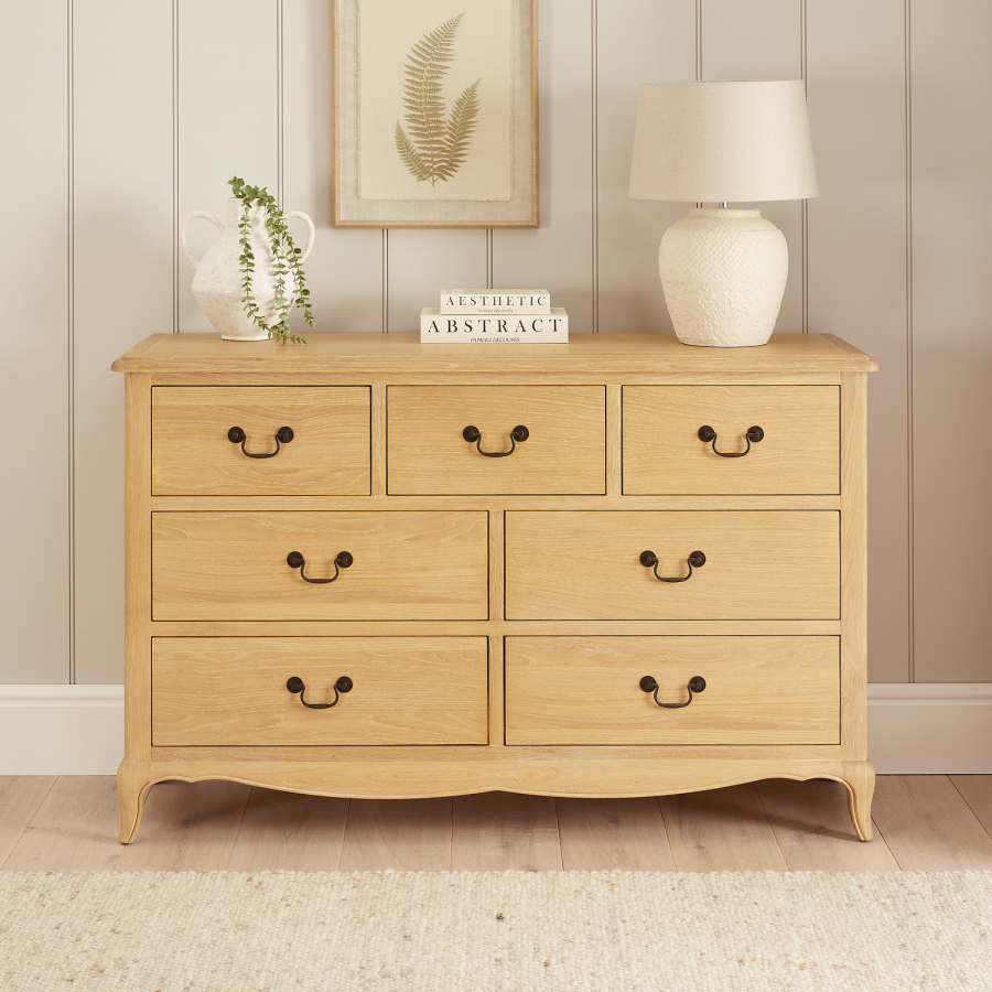 French Chateau Oak 7 Drawer Wide Chest of Drawers