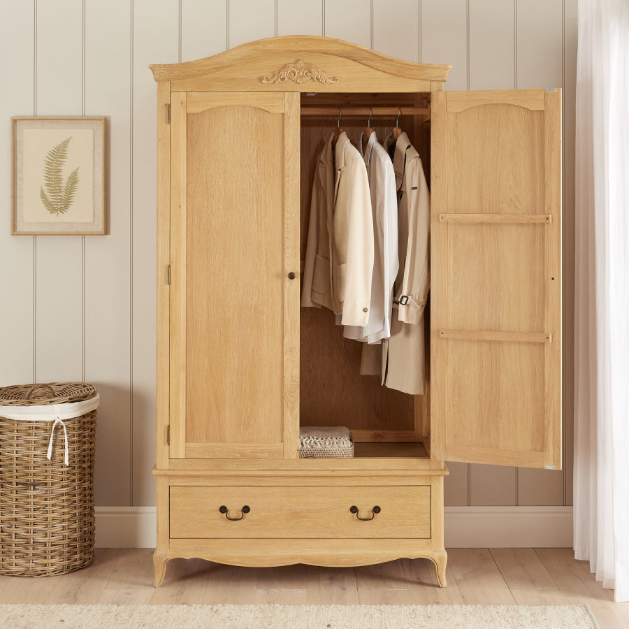 French Chateau Oak 2 Door Double Wardrobe with Drawer