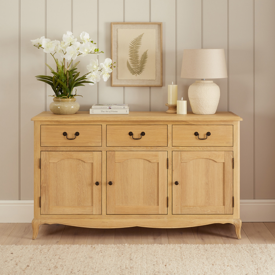 French Chateau Oak Large 3 Door Sideboard with 3 Drawers