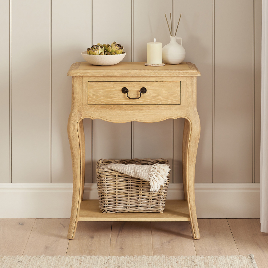 French Chateau Oak Small Console Table with 1 Drawer