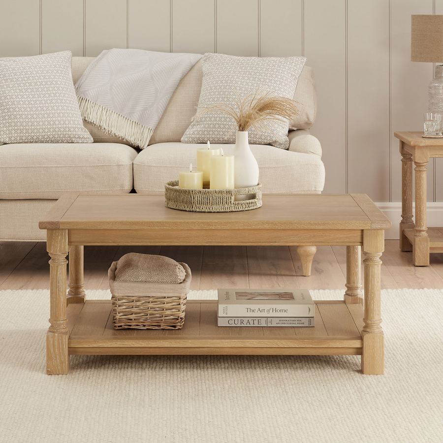 Classic Whitewash Oak Small Rectangle Coffee Table | The Furniture Market