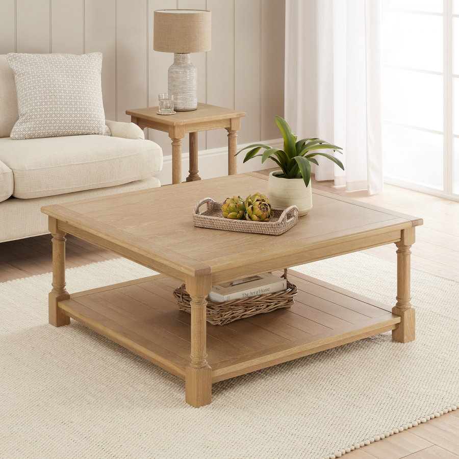 Classic Whitewash Oak Square Coffee Table | The Furniture Market