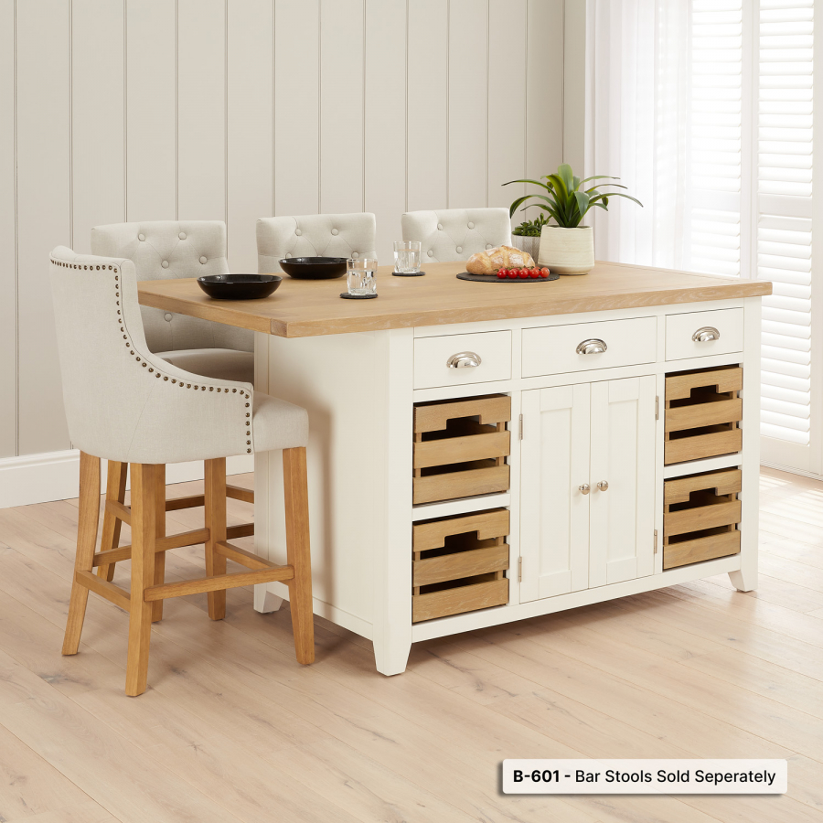 Cheshire White Painted Large Kitchen Island with Bar Table Top (4 ...