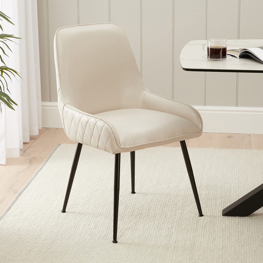 Savoy Natural Beige Faux Leather Dining Chair with Black Legs